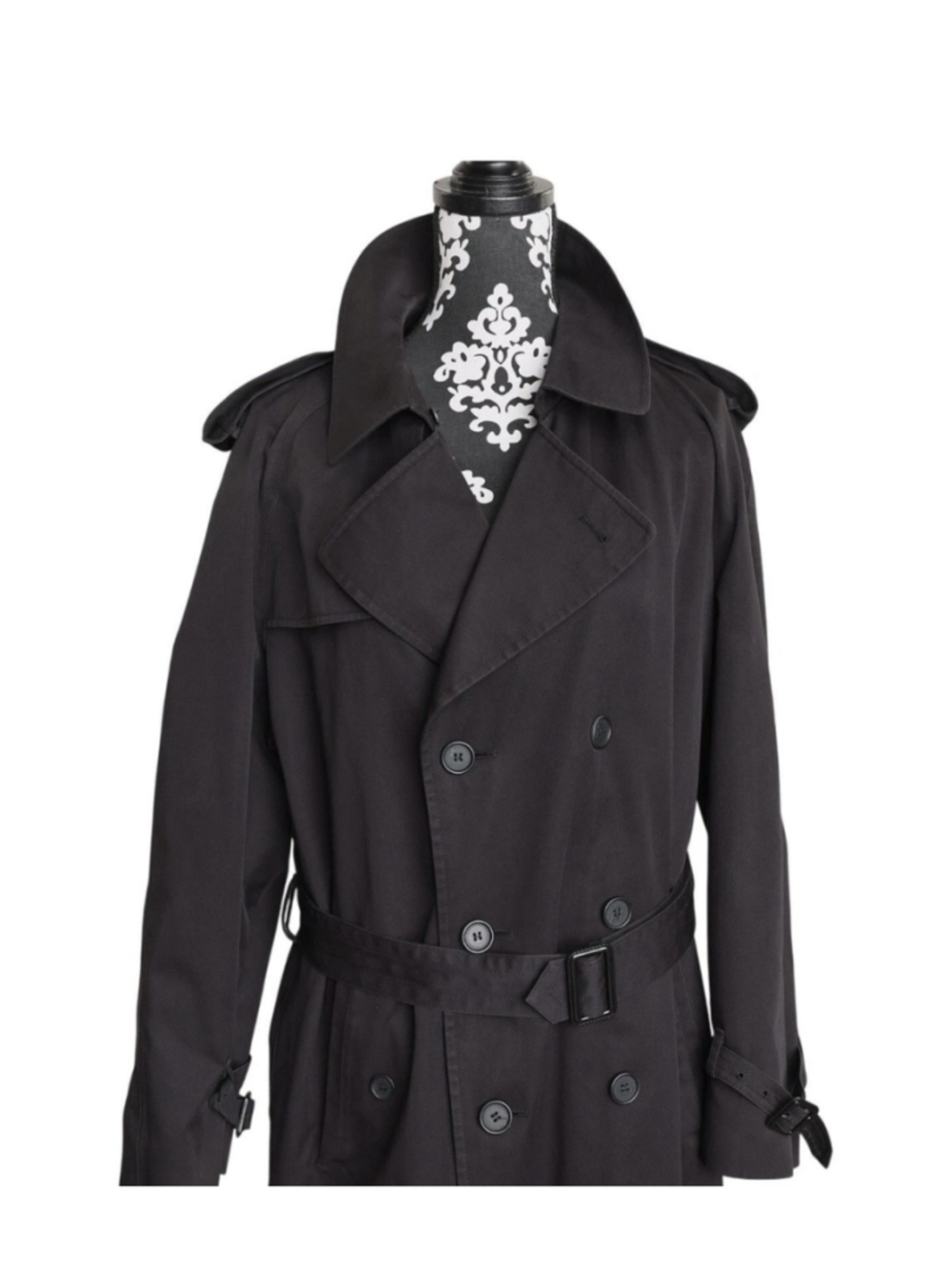 Men's Vintage 90s Preppy Chic Black Double Breasted Belted Trench Coat - 40L